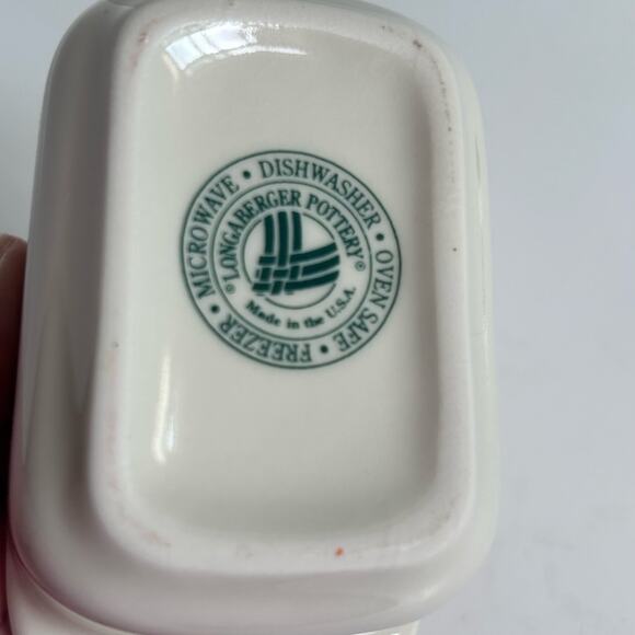 Longaberger Woven Traditions Cream and Green Trim Small Loaf Pan 4” - Picture 2 of 5